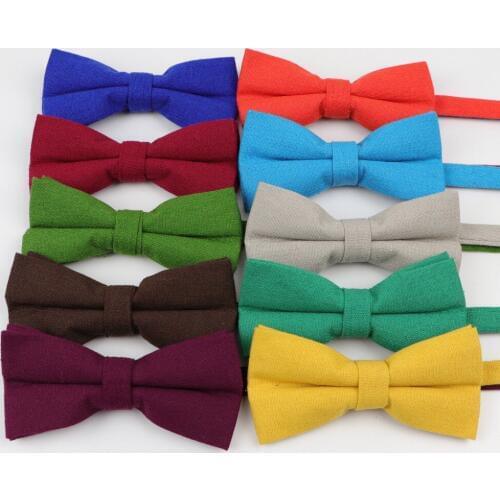 Mens Solid Color Bow Tie Flexible Bowtie Smooth Necktie Soft Cotton Linen Butterfly Decorative Pattern Ties