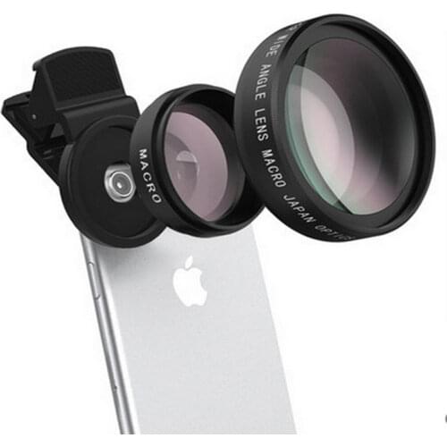 Phone Lens Kit 0.45X Wide Angle + 10X Macro Lens Clip-on Cellphone Camera Without Dark Corner For iphone Huawei For Mobile Phone