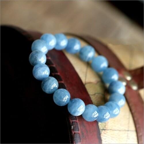 Genuine Natural Blue Aquamarine Round Beads Bracelet AAA 9mm