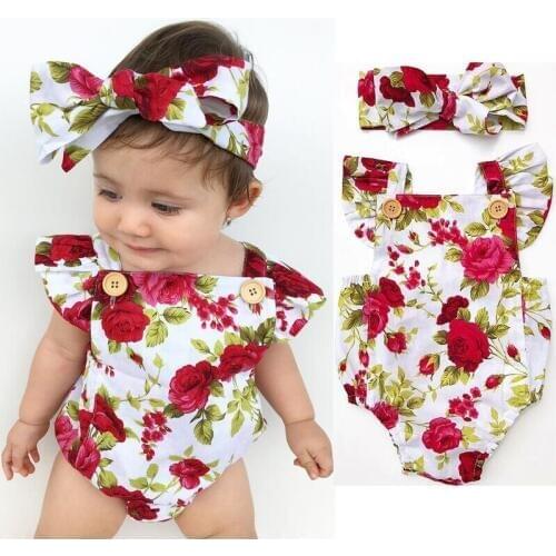 Pudcoco 2019 New Cute Floral Romper 2pcs Baby Girls Jumpsuit Romper+Headband 0-24M Age Ifant Toddler Newborn Outfit Set Hot Sale