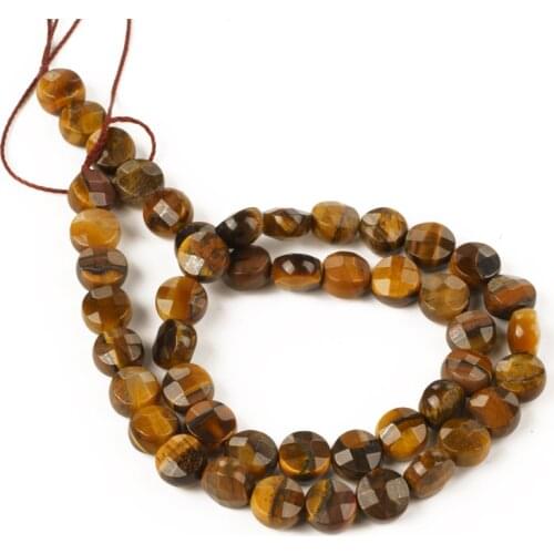 Wholesale Faceted Flat Round Tiger Eye Beads Loose Natural Stone Beads for Jewelry Making Accessories 8mm Necklace Bracelet DIY