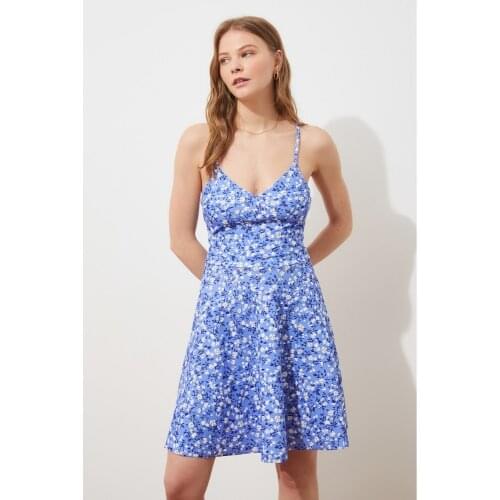 Blue Tie Back Detailed Floral Pattern Knitted Dress dresses for women 2021-y2k-bodycon dress-plus size women clothing-dresses-ma