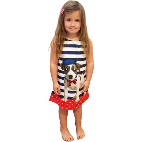 Sleeveless Girl Kleding Striped Toddler Cartoon Puppy Dress Casual Kids Clothes