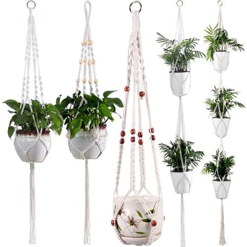 Handmade Macrame Wall Hanging Plant Flower Pot Hanger Wall Decor Yard Garden Outdoor Plant Holder Flower Pots Balcony Decoration