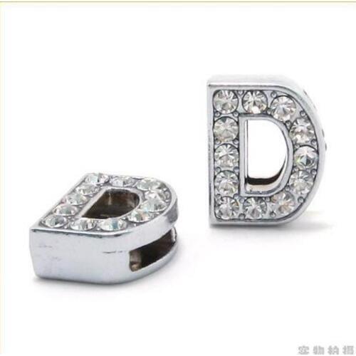 Wholesales 8mm 50pcs D Slide letters slider jewelry women Fit 8mm Wristband bracelet Pet Collar DIY Accessories chain as gift
