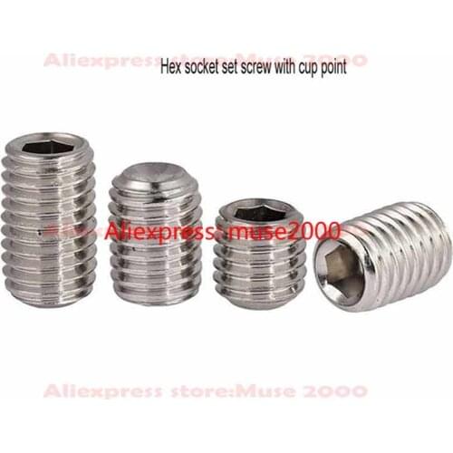 Set screw M7 M8 M10 finne thread 1.0 pitch Grub Screws Inner Hex Socket Flat point and cup point 304 Stainless Steel