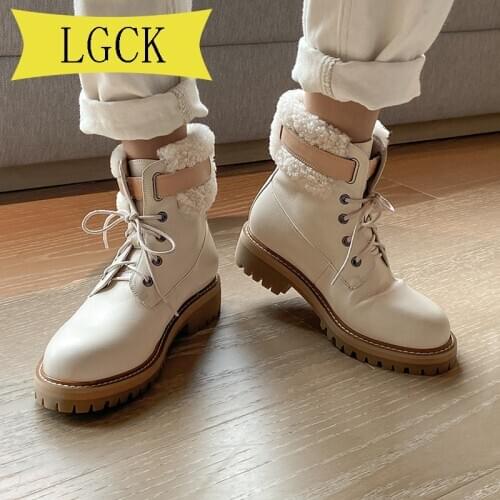 Big Size 34-39 2021 hot sale flat casual shoes women snow boots genuine leather lace up zip comfortable winter ankle boots women