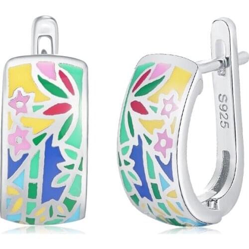 Sunshine Girl Style Colorful Flower and Grass Stud Earrings for Women Authentic 925 Sterling Silver Party Jewelry OGULEE Enamel