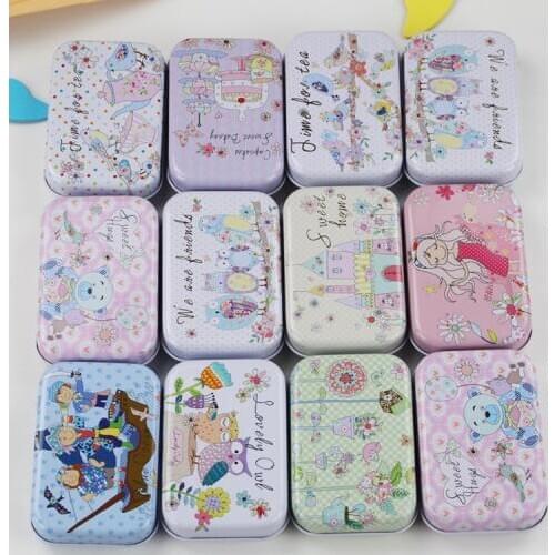 12pc/lot Fairy Tale Tin Box Metal Mac Cosmetics Organizer Tea Box Candy Biscuit Cookies Pill Container Wedding Decor Mix Design