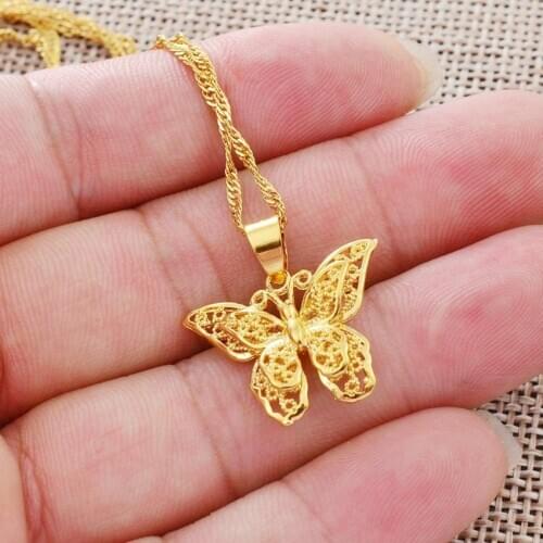 Gold Color Bug Butterfly Necklaces for Women Girls Jewelry Stainless Steel Double Butterflies Pendant Necklace Birthday Gifts