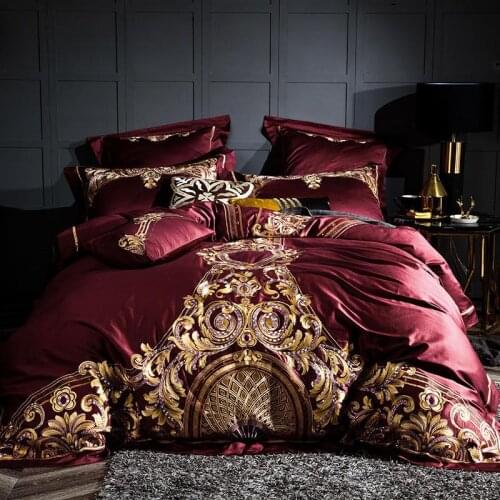 38 Luxury Egyptian Cotton Duvet Cover Set Bed Sheet Pillow shams Shabby Chic Embroidery Bedding set Red Grey King Queen size