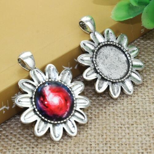 5pcs/lot 18mm Inner Size Zinc alloy flower Necklace Pendant Cameo Cabochon Base Base Tray Bezel Blank F-020216