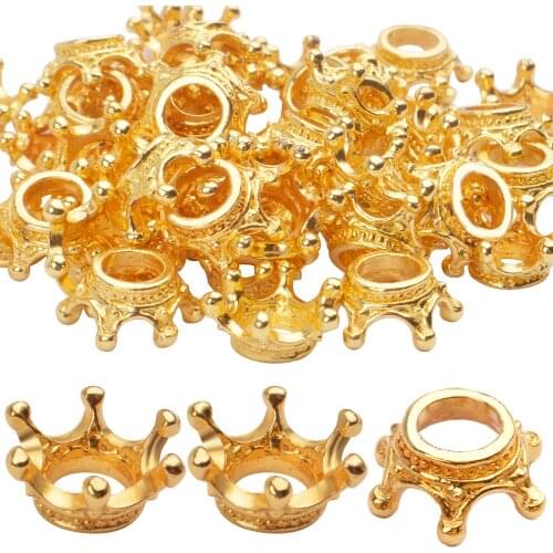 50pcs Crown Shape Charms Loose Beads Pendants Alloy Spacer Beads Big Hole Bracelet Connector Charm for Crafts DIY Jewelry Making