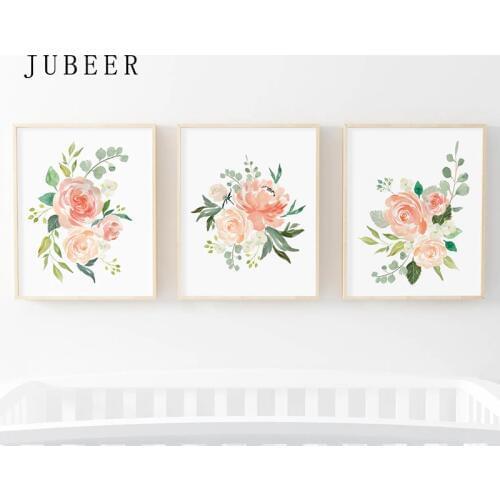 Watercolor Flowers Posters and Prints Set Of 3 Floral Prints Nursery Wall Art Pictures Bedroom Decoration Scandinavian Decor