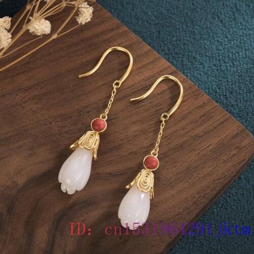 White Jade Flower Earrings Natural Fashion Chalcedony Amulet Women Gifts Gemstone Jewelry Charm 925 Silver Crystal Zircon