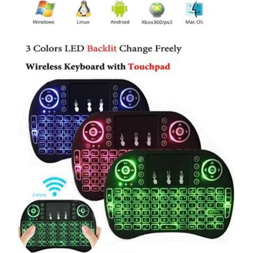 3 color Backlit i8 Backlight Russian English 2.4GHz Wireless mini keyboard Smart TV BOX Touchpad air mouse android tv box