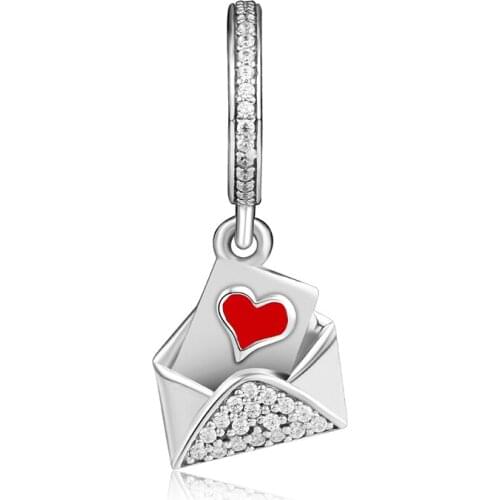 Bead fit for Pandora Bracelets Love letter Charms with Red Enamel 100% 925 Sterling Silver Jewelry 11CKA023