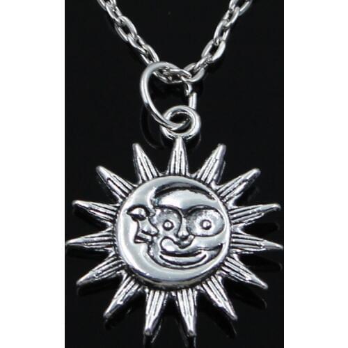 New Fashion Double Sides Sun Moon Pendants Round Cross Chain Short Long Mens Womens Silver Color Necklace Jewelry Gift