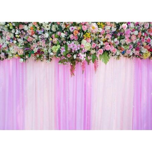 Flowers Pink Curtain Photography Backdrop Custom Backgrounds Photo Studio for Baby Shower Wedding Valentines Day Photophone