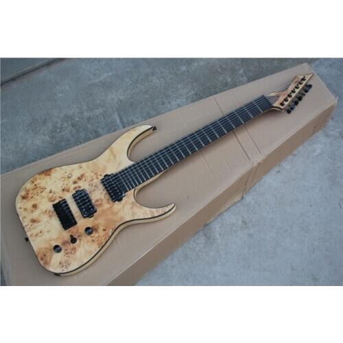 Classic custom 7 string electric guitar elm body, natural wood color, free shipping