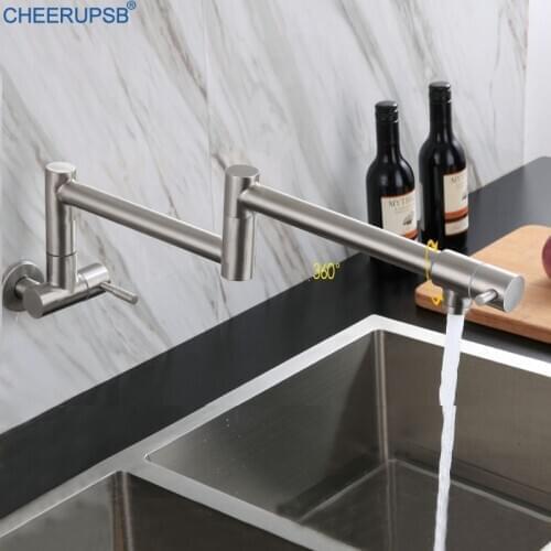 SUS304 Stainless Steel Faucet Kitchen Sink Single Cold Tap Brush Nickel Folding Grifo 360 Degree Rotation Kraan Modern Fold Taps