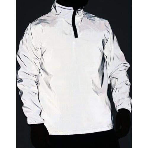 Hip hop jackets men autumn winter reflective jacket stand collar windbreaker man night reflect light fashion jackets and coats