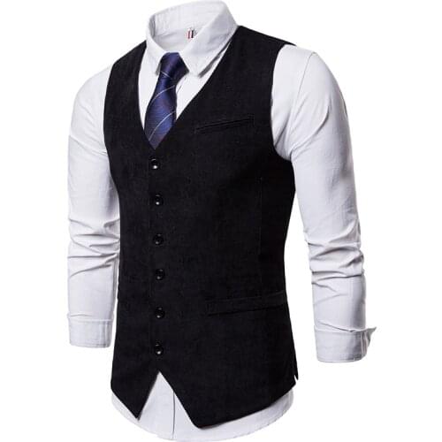 Suit Vests Men Formal Dress Vest Mens Sleeveless Jacket Wedding Waistcoat Male Business Vest Waistcoat Men Classic Corduroy
