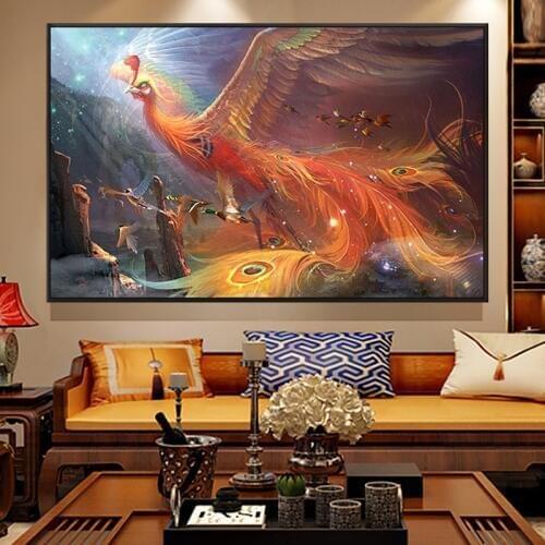 Painting by numbers art paint by number Hand-painted Chinese mythology, traditional Phoenix home corridor decoration painting
