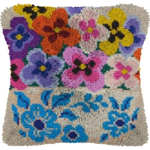 Pink Flower Latch Hook Kit Make Cushion Canvas Crochet Pillow Case Latch Hook Cushion Cover Arts & Craft