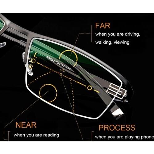 NONOR Blue Light Blocking Glasses Progressive Multifocal Reading Glasses Half Frame Presbyopic Glasses Titanium Eyeglasses