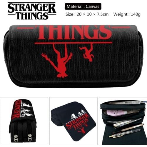 Stranger Things Pencil Bag for Boys Girls Make Up Bags Primary School Supplies Cosmetic Case Double Layer Storage Bags Purse