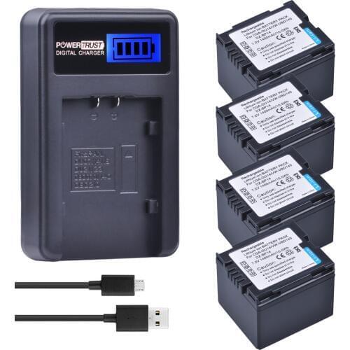 PowerTrust 4Pcs 7.2V CGA-DU14 CGADU14 CGA DU14 Camera Battery + LCD USB Charger For Panasonic DU06 DU07 NV-GS10 VDR-M70/M50