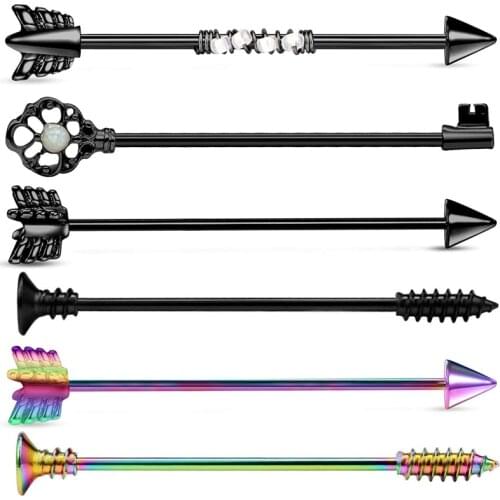 14G 6pc/Set Stainless Steel Industrial Barbell Earring Cartilage Body Piercing Jewelry 38mm 1&1/2 Inch Industrial Piercing Bar