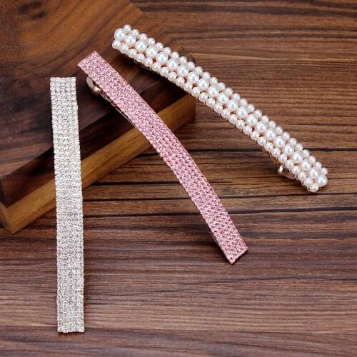 100mm length luxury pink full crystal diamante hair barrette pearls rhinestone clip for women fashion prom hair jewelry