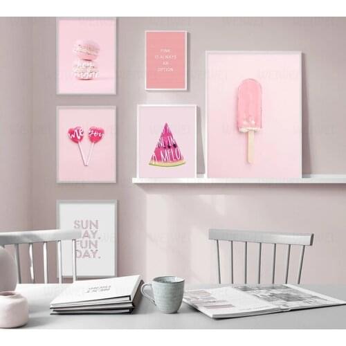 Pink Macaron Wall Picture for Living Room Ice Cream Watermelon Candy Poster and Print Home Decoration Art Text Canvas Painting