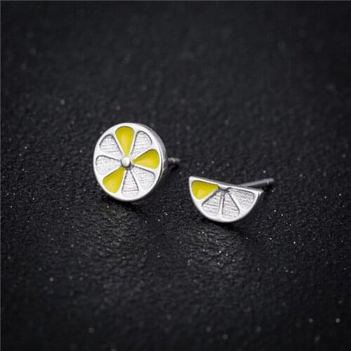 Fashion Pineapple Lemon Slices Fruit Stud Earrings for Women Cute Unusual Silver Color Cactus Earrings Jewelry for Girls Gifts