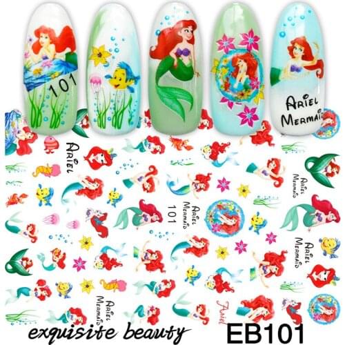 Disney Princess Series Nail Art Stickers Tips Animation Peripherals Mermaid Frozen Aisha Creativity Manicure Foils Decor Decals