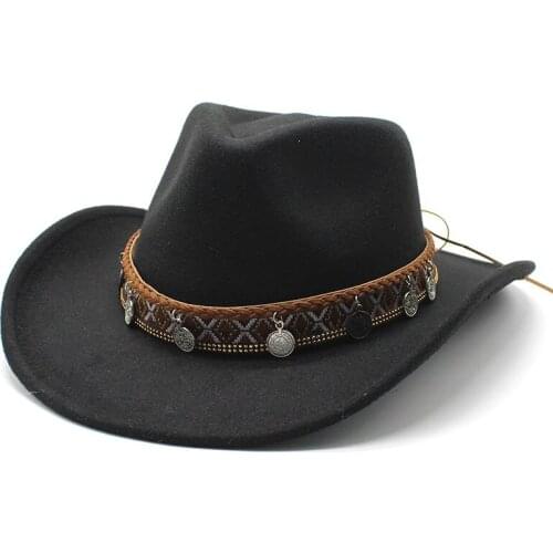 Vintage Western Cowboy Hat Men Retro Bowler Fedora Female Black Red Felt Wide Brim Jazz Cap Four Seasons Cowgirl Cap sombrero