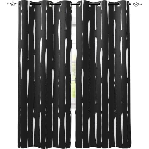 Brush Strokes Comic Style Black Window Curtains LivingRoom Kitchen Curtains Left and Right Biparting Open