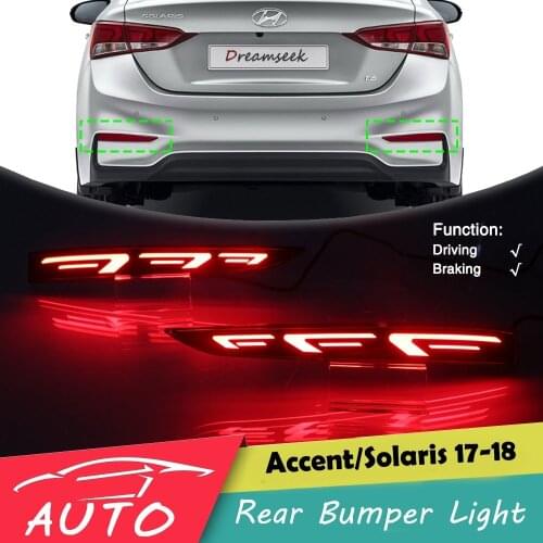 Red LED Rear Bumper Tail Light For Hyundai Solaris Accent 2017 2018 Driving Lamp