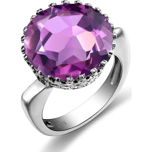 Szjinao Real 925 Sterling Silver Rings For Women Gothic Jewellery Big Amethyst Ring Gemstone Halloween Jewelry Gift Handmade New