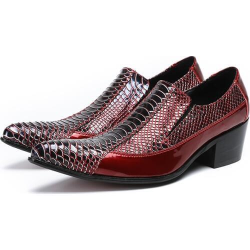 Designer zapatos High Heels Mens Claret Patent Leather Pointy Python Skin Loafers Oxford Shoes For Men Italian Slip On Shoes