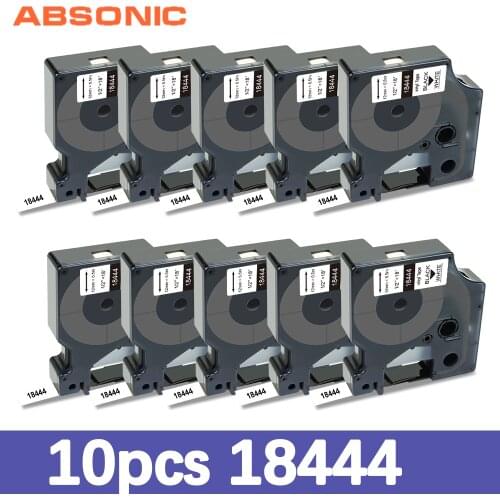 Absonic 10PCS DYMO Rhino 18444 12mm Black on White IND Vinyl Label Tape Industrial Cartridge For Rhino 1000 3000 4200 LabelMaker