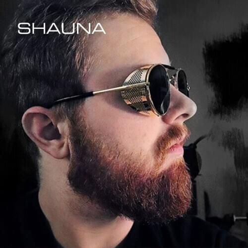SHAUNA Vintage Women Reversible Steampunk Sunglasses Brand Designer Classic Men Round Punk Goggle Glasses