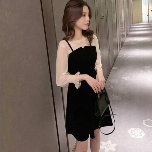 Vintage Lantern Sleeve Dresses Women Mesh Patchwork Dress Female Sexy Dress