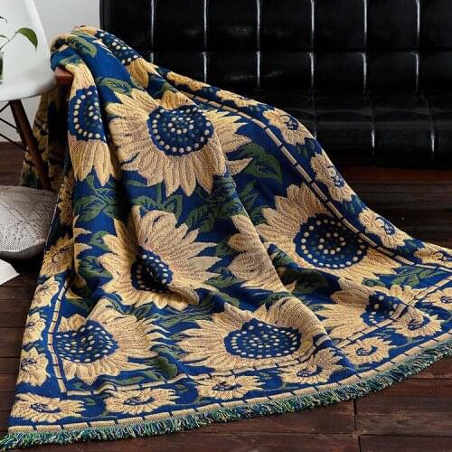 Sunflower Knitted Throw Blanket Cotton Sofa Throw Blanket American Sofa Cushion Country Cloth Art Sofa Cover Blanket Home Textil