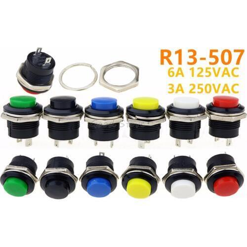 1pcs Lockless Momentary OFF (ON) Push button Switch 16MM Round reset switch R13-507