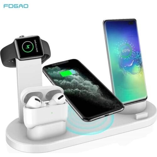 10W Fast Wireless Charger Stand 4 in 1 Qi Charging Dock Station for iPhone 11 XS XR X 8 7 6 Plus Airpods Pro Apple Watch 6 5 4 3