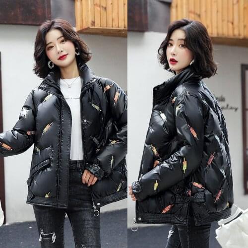 2021 Winter Women Shiny Fabric Embroidery Parkas Coat Casual Solid Thick Warm padded Coat Casual Winter Outwear Jacket parkas