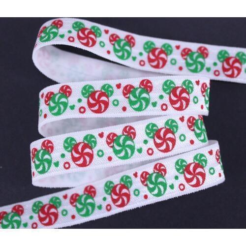 5/8'' Free shipping Christmas candy printed FOE fold over elastic for X'MAS accessaries